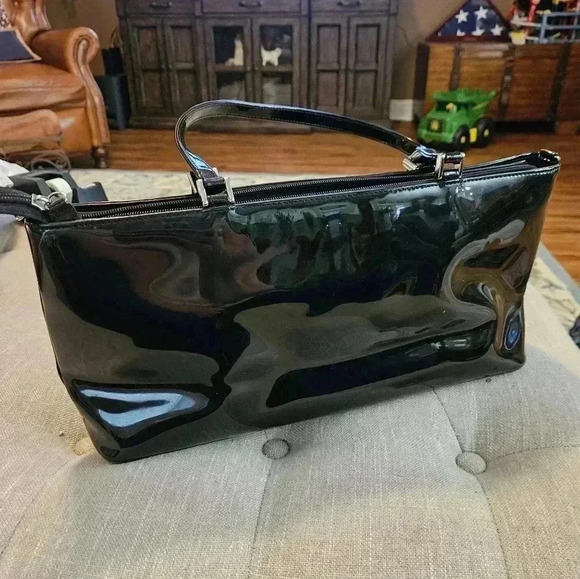 Preston and York Black Vintage Patent Evening Cocktail Handbag - Picture 3 of 5